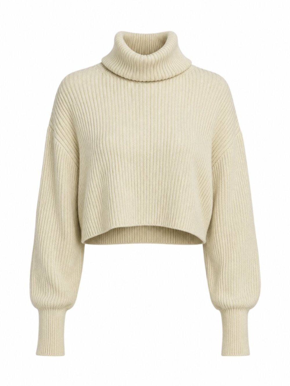 Aritzia Wilfred Cream Ribbed Cropped Turtleneck Sweater S
